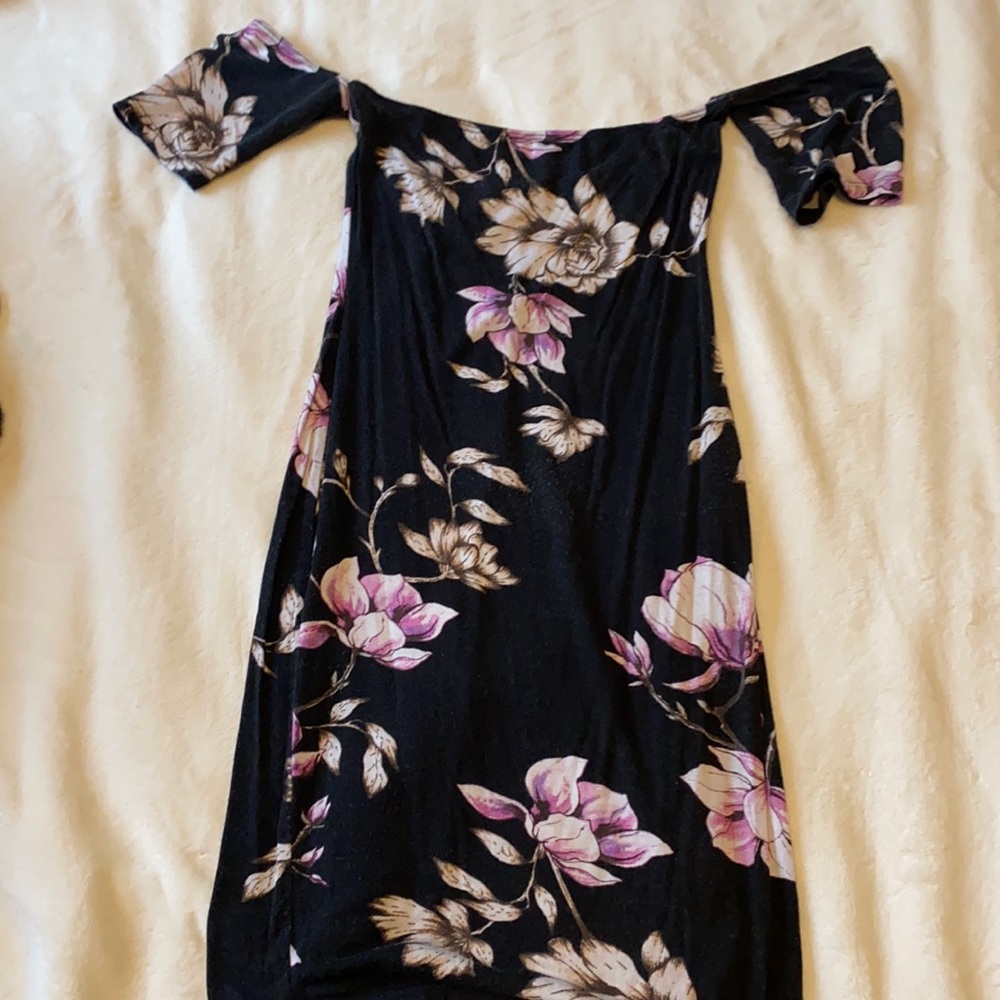 Black spandex off the shoulder dress
